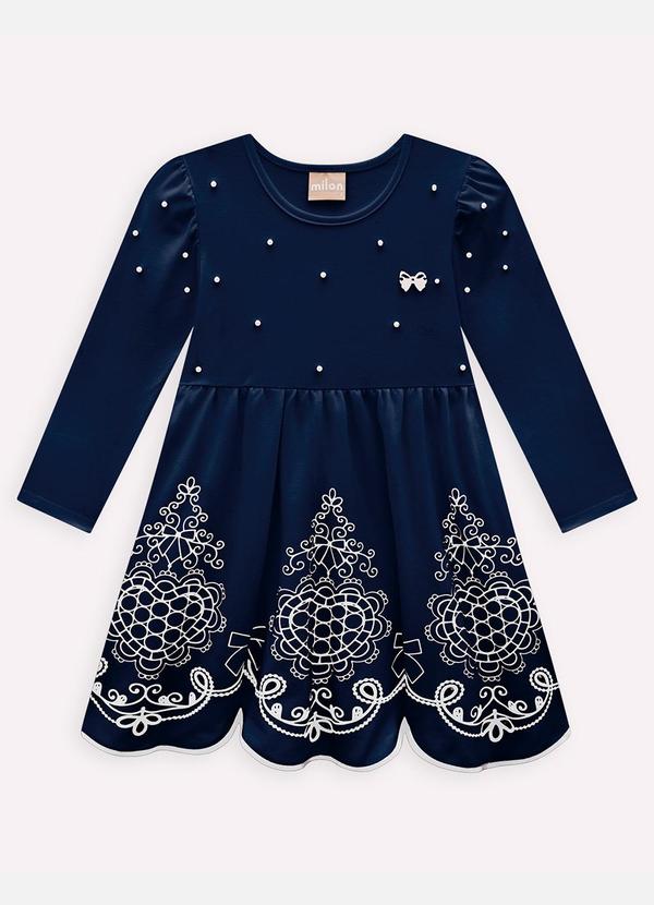Vestido Infantil Menina com Pérolas Azul