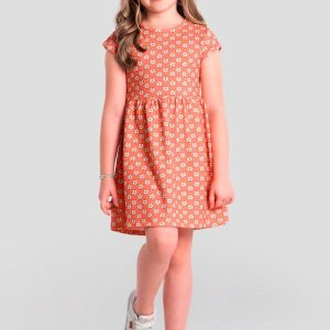 Vestido Infantil Menina de Flores Laranja