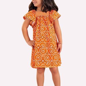 Vestido Infantil Menina em Algodão Laranja