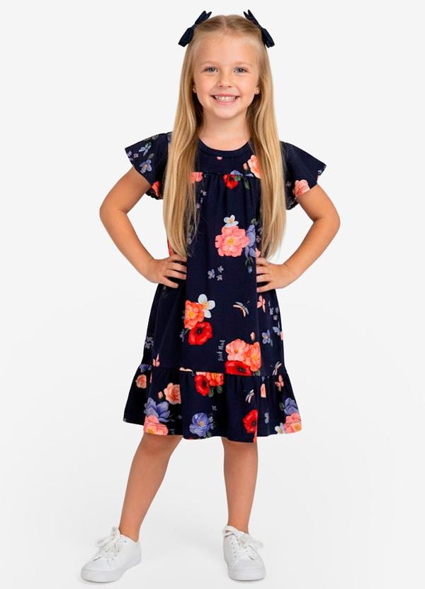Vestido Infantil com Manga Godê Azul