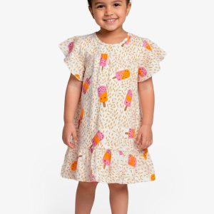 Vestido Infantil com Manga Godê Laranja