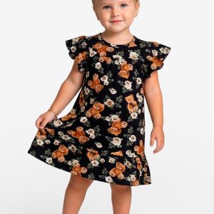 Vestido Infantil com Manga Godê Marrom