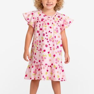 Vestido Infantil com Manga Godê Rosa