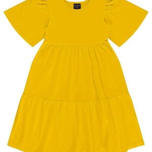 Vestido Infantil em Meia Malha Amarelo