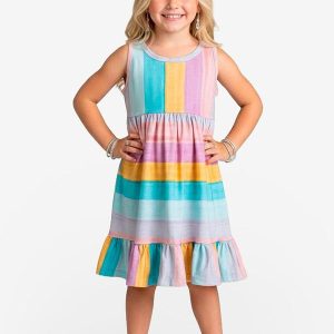 Vestido Infantil em Meia Malha Penteada Azul