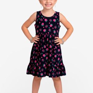 Vestido Infantil em Meia Malha Penteada Azul