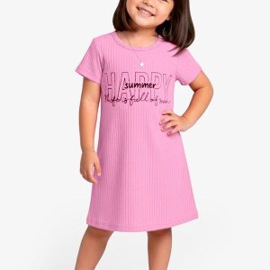 Vestido Infantil em Ribana Canelada Rosa