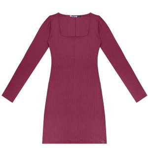 Vestido Juvenil Manga Longa em Ribana Vermelho