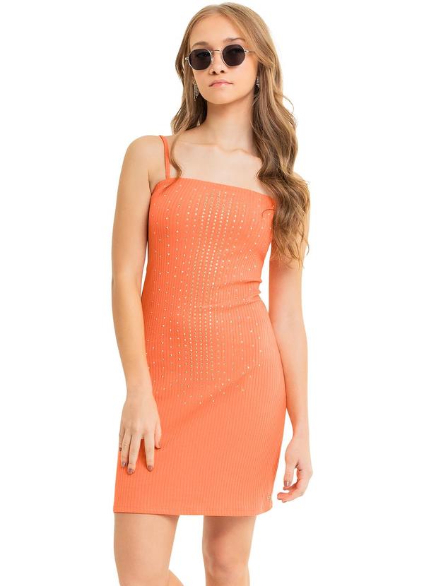 Vestido Juvenil com Strass Laranja
