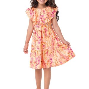 Vestido Laranja Marias Floral Menina