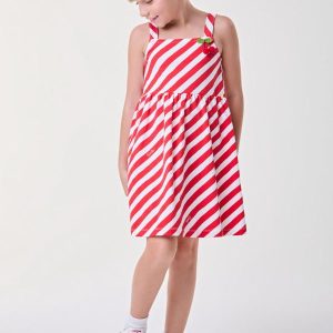 Vestido Listrado com Patch de Cerejas Off White