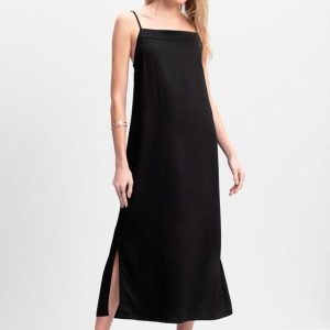 Vestido Longo Feminino com Fenda Preto