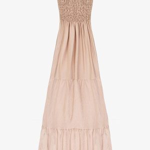 Vestido Longo Feminino de Lastex Duna Liso Bege