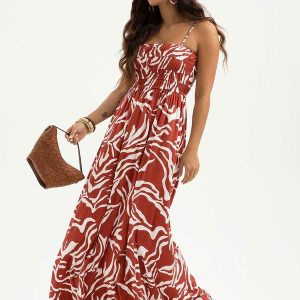 Vestido Longo em Viscose Vermelho Escuro