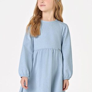 Vestido Manga Longa Feminino Azul