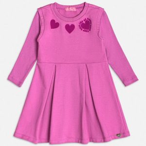 Vestido Manga Longa com Corações Roxo