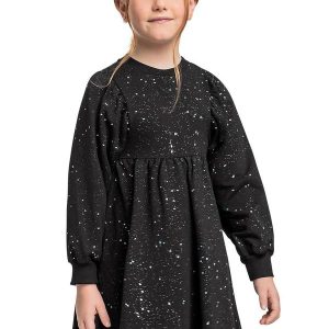 Vestido Manga Longa com Glitter Preto