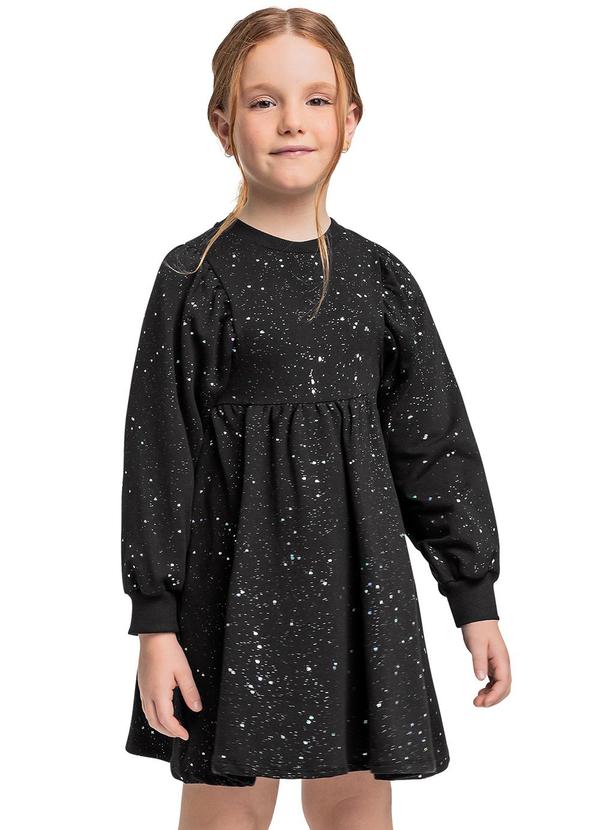 Vestido Manga Longa com Glitter Preto