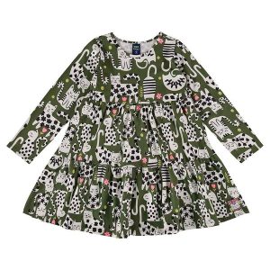 Vestido Manga Longa de Gatinho Verde