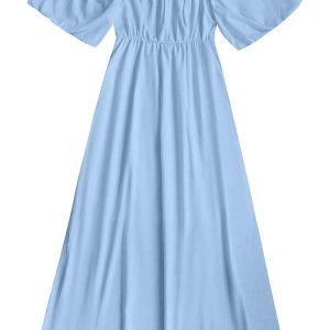 Vestido Midi Cambraia de Algodao Azul