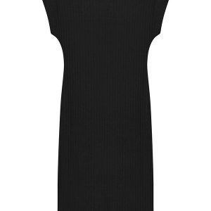 Vestido Midi Feminino Canelado Preto