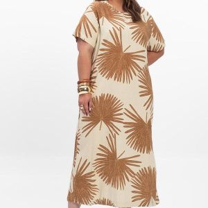 Vestido Midi Feminino Plus Size Secert Glam Bege