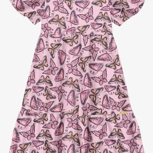 Vestido Midi Infantil Borboletas Rosa