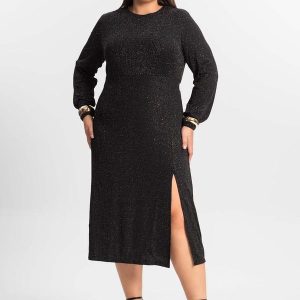 Vestido Midi Plus Size Manga Longa Preto