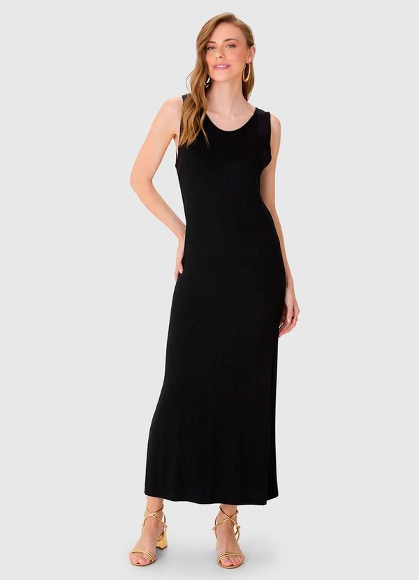 Vestido Mídi Reto em Viscose Preto