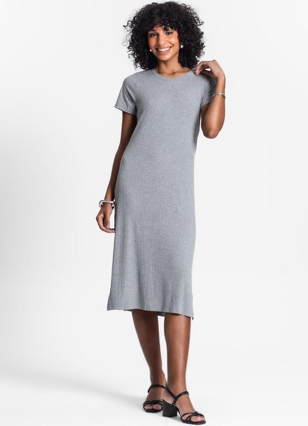 Vestido Midi Ribana Canelada Básico Cinza