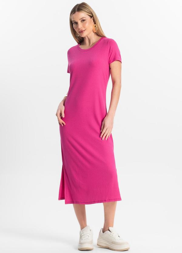 Vestido Midi Ribana Canelada Básico Rosa