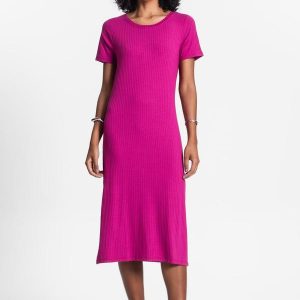 Vestido Midi Ribana Canelada Básico Roxo