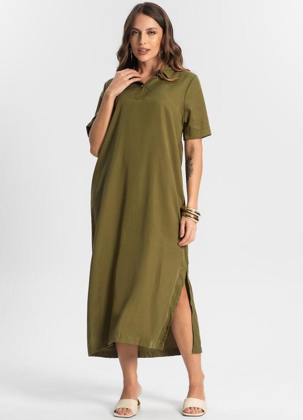 Vestido Midi com Fenda Lateral Verde