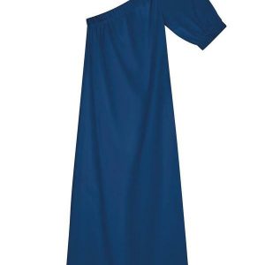 Vestido Midi um Ombro Só Feminino Azul