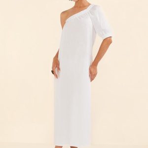 Vestido Midi um Ombro Só Feminino Branco