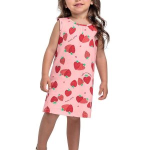 Vestido Morangos Infantil Rosa