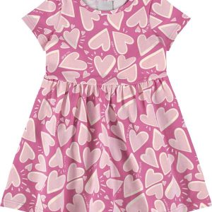 Vestido Rosa Godê Corações em Cotton