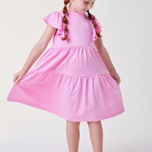 Vestido Rosa com Babados Rosa