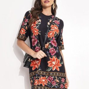 Vestido T-Shirt Basico Floral Belle Preto