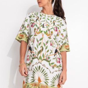 Vestido T-Shirt Básico Floresta Doce Off White