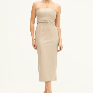 Vestido Tubinho de Pu Maxi Longuete Bege Yolanda