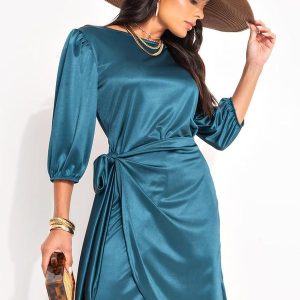 Vestido Verde Escuro em Malha Acetinada