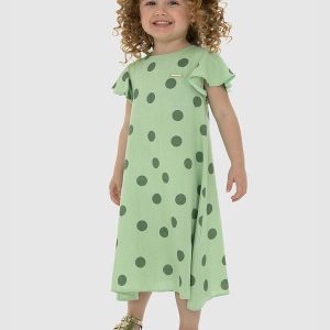 Vestido Verde Mídi Amplo Poá Menina