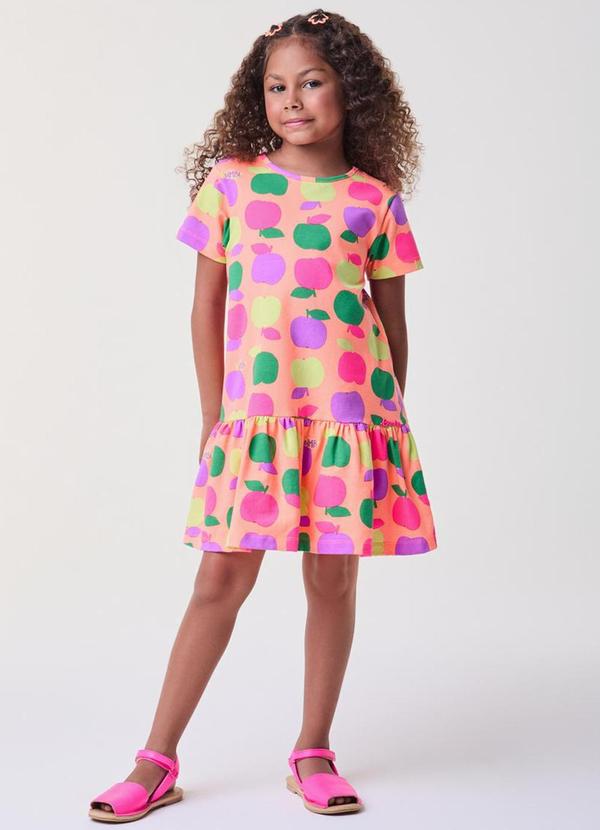 Vestido com Maçãs Coloridas Rosa