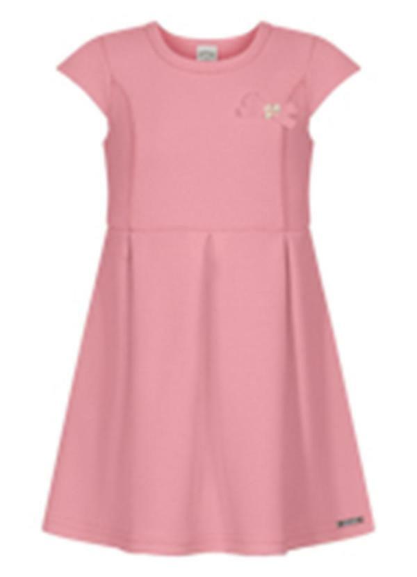 Vestido de Mangas Curtas com Laço em Malha Rosa