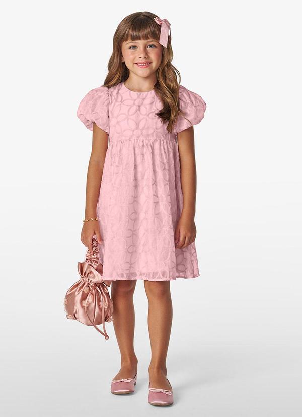 Vestido em Poly Bordado Viscose Khyara Rosa