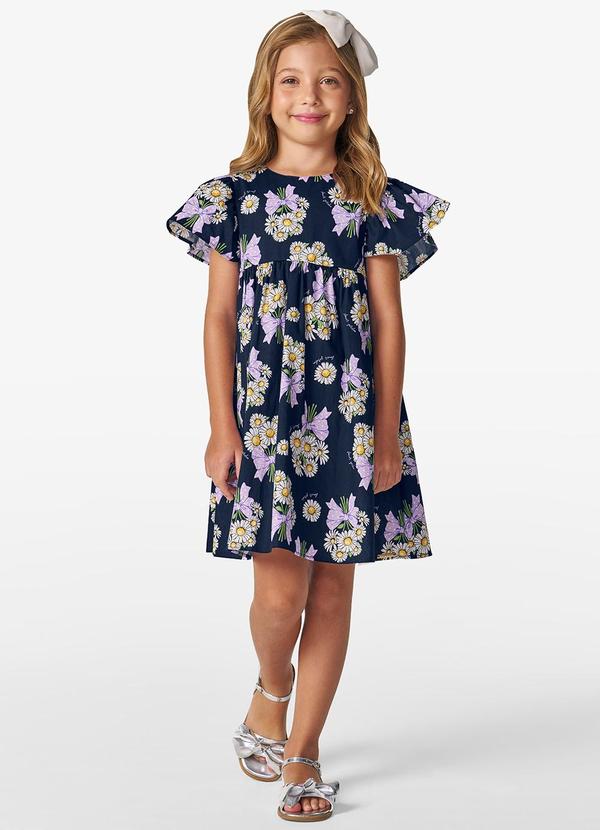 Vestido em Popeline Estampado Azul