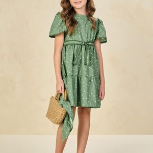 Vestido em Tecido Rajado Orvalho da Manhã Verde