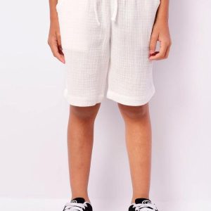 Bermuda Infantil Algodão Gaze com Cordão Branca
