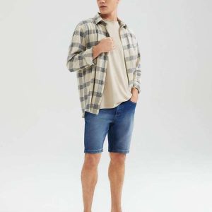 Bermuda Jeans Masculina Reta com Elastano Azul
